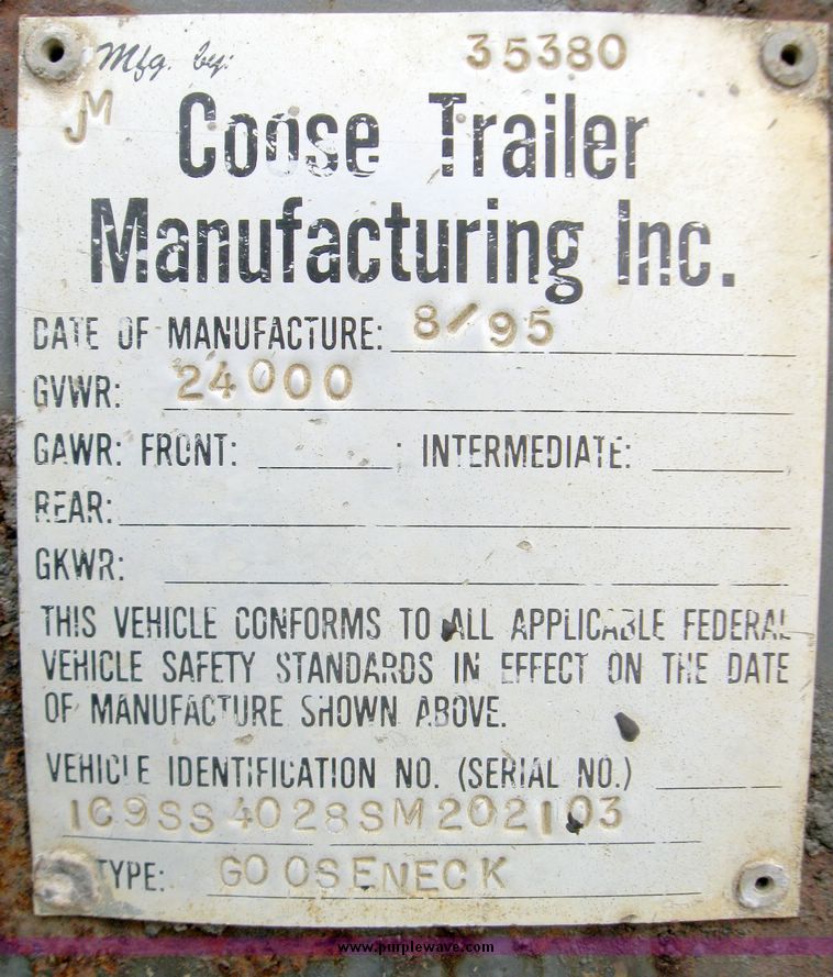 image for item 5542 1995 Coose livestock trailer