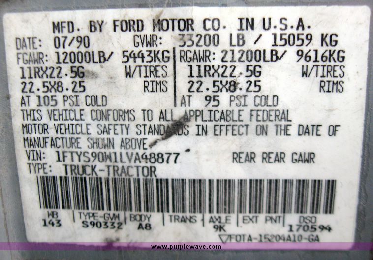 image for item 5681 1990 Ford L9000 single axle semi truck