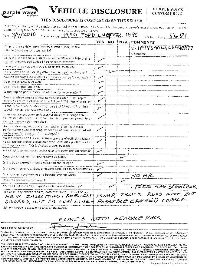 image for item 5681 1990 Ford L9000 single axle semi truck