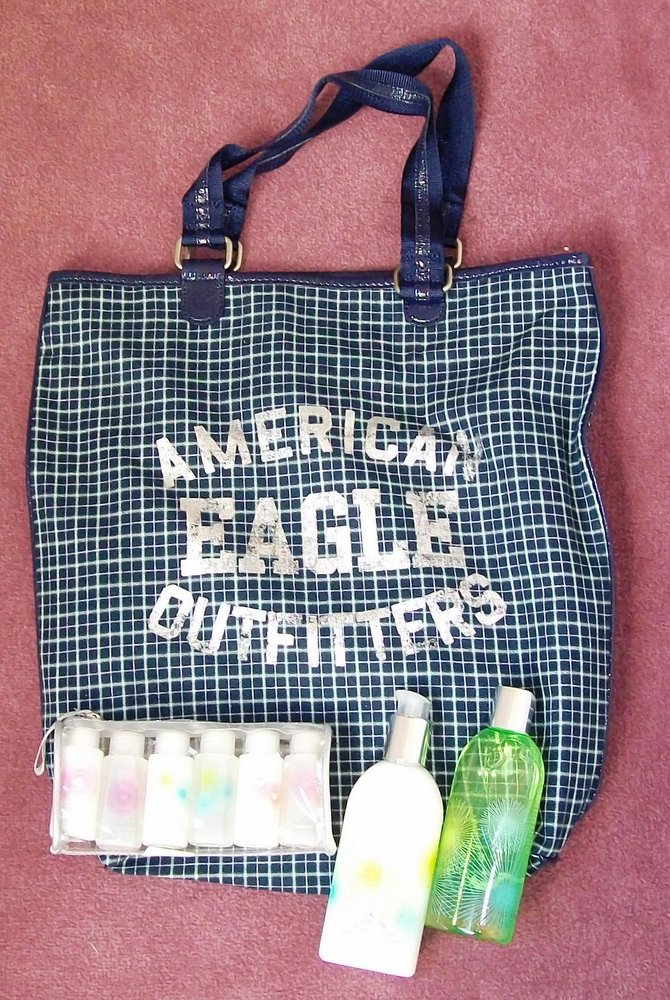image for item 1111 American Eagle tote bag with Aerie Lotions and body wash