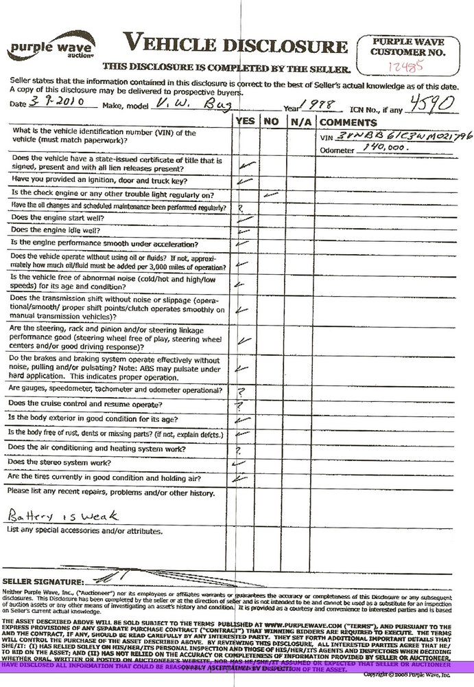 image for item 4590 1998 Volkswagen Beetle
