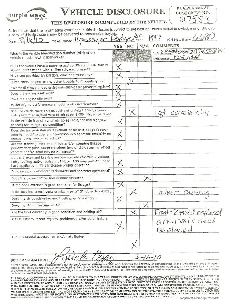 image for item 6680 1997 Dodge Ram Wagon B3500 15 passenger van