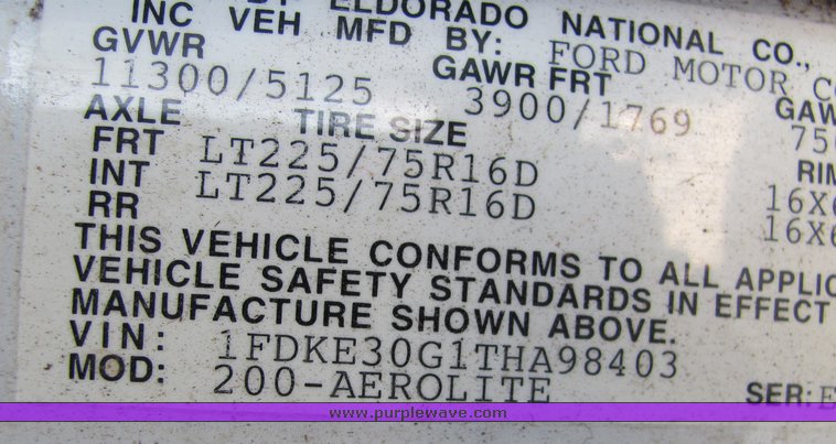 image for item 3313 1996 Ford E350 transit vehicle