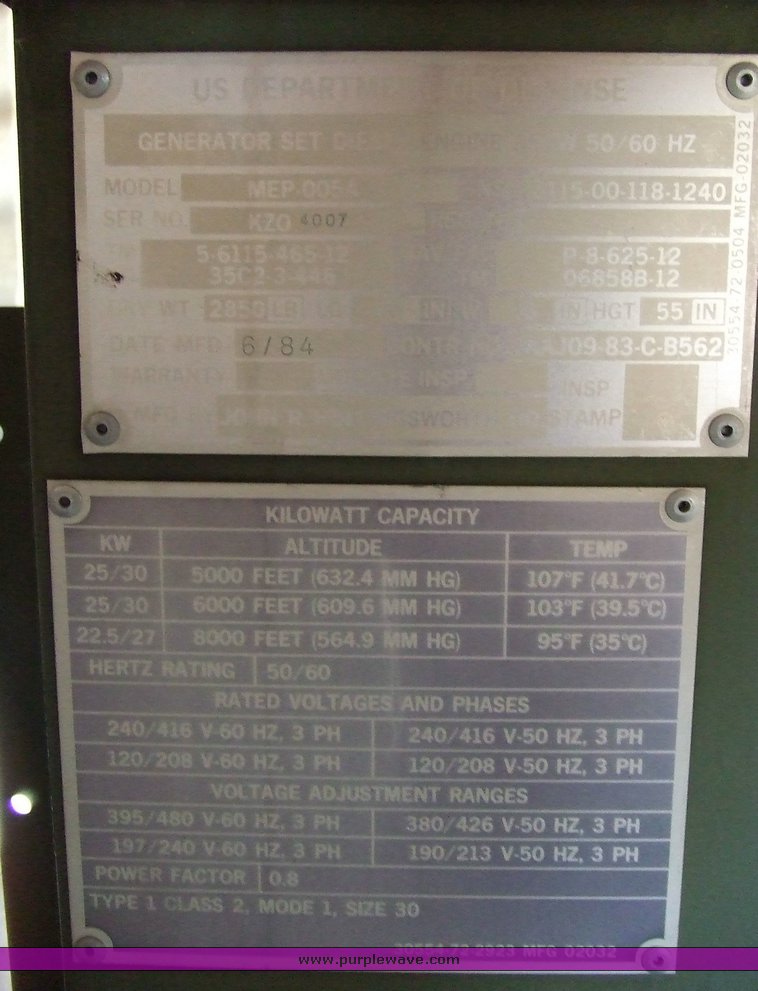 image for item 6702 1984 JR Hollingsworth 30 KW generator
