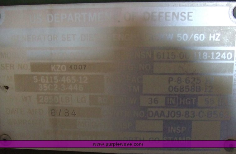 image for item 6702 1984 JR Hollingsworth 30 KW generator