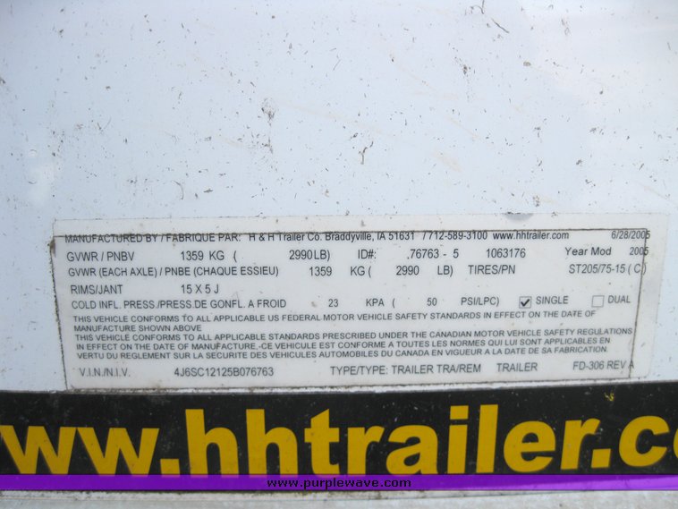 image for item 8951 2005 H&H single axle trailer