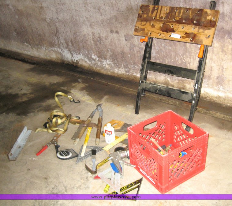 image for item 8976 Assorted hand tools and a Black and Decker Workmate