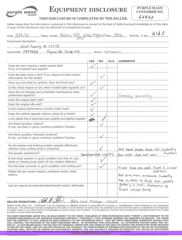 image for item 2125 1996 Polaris 425 6x6 Magnum ATV