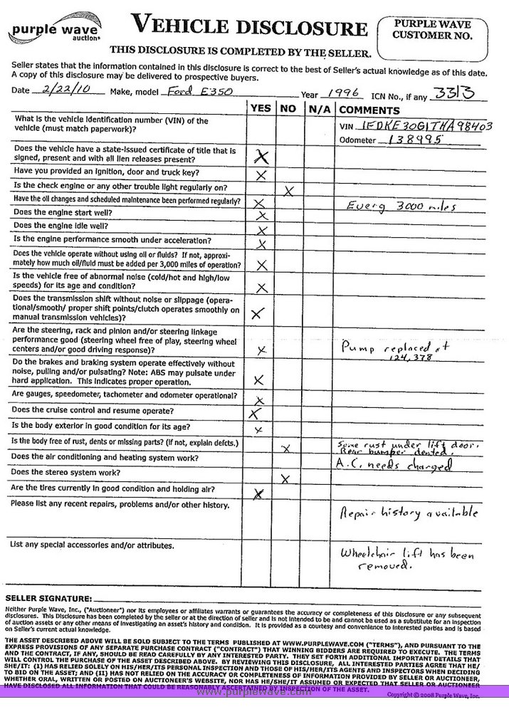 image for item 3313 1996 Ford E350 transit vehicle