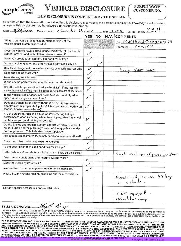 image for item 3314 2002 Chevrolet Venture