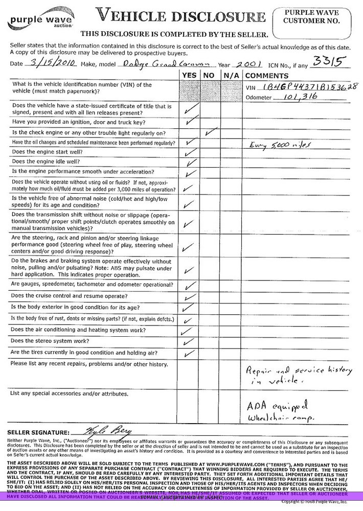 image for item 3315 2001 Dodge Grand Caravan Sport