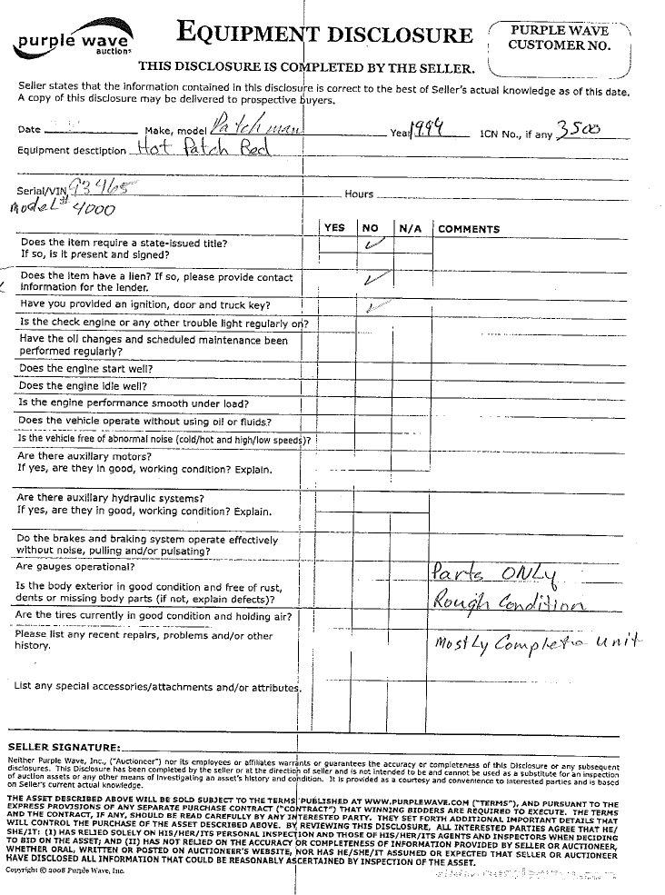 image for item 3500 1994 Patchman 4000 hot patch bed