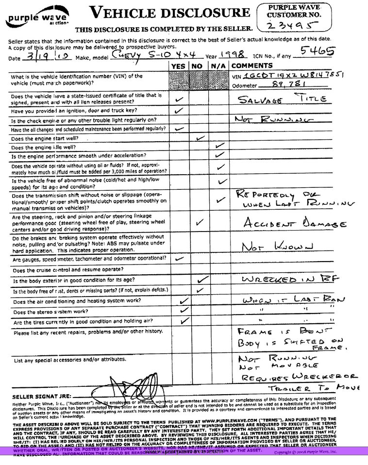 image for item 5465 1998 Chevrolet S10