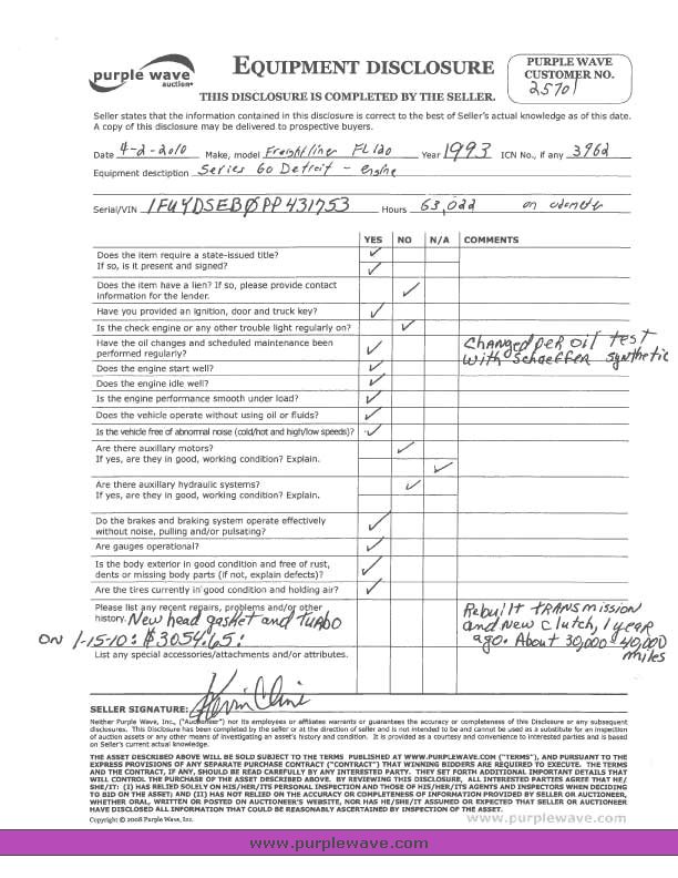 image for item 3962 1993 Freightliner FL120 semi tractor