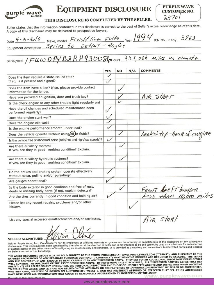 image for item 3963 1994 Freightliner FL120 semi tractor