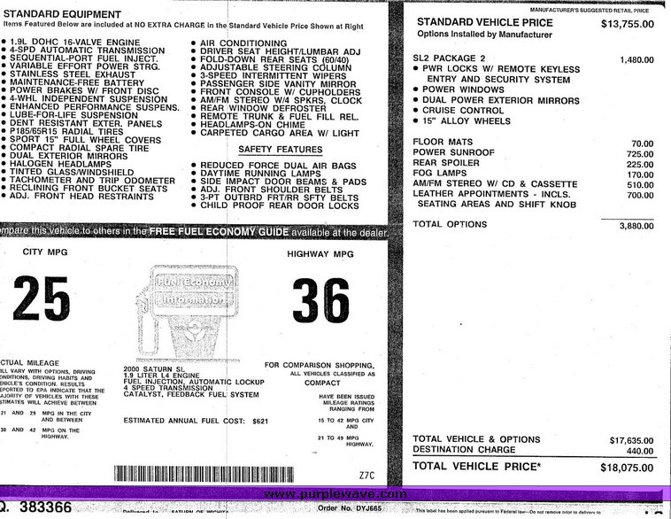 image for item 2015 2000 Saturn SL2