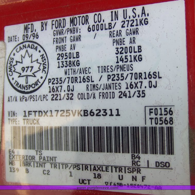 image for item 6666 1997 Ford F150 XL extended cab pickup