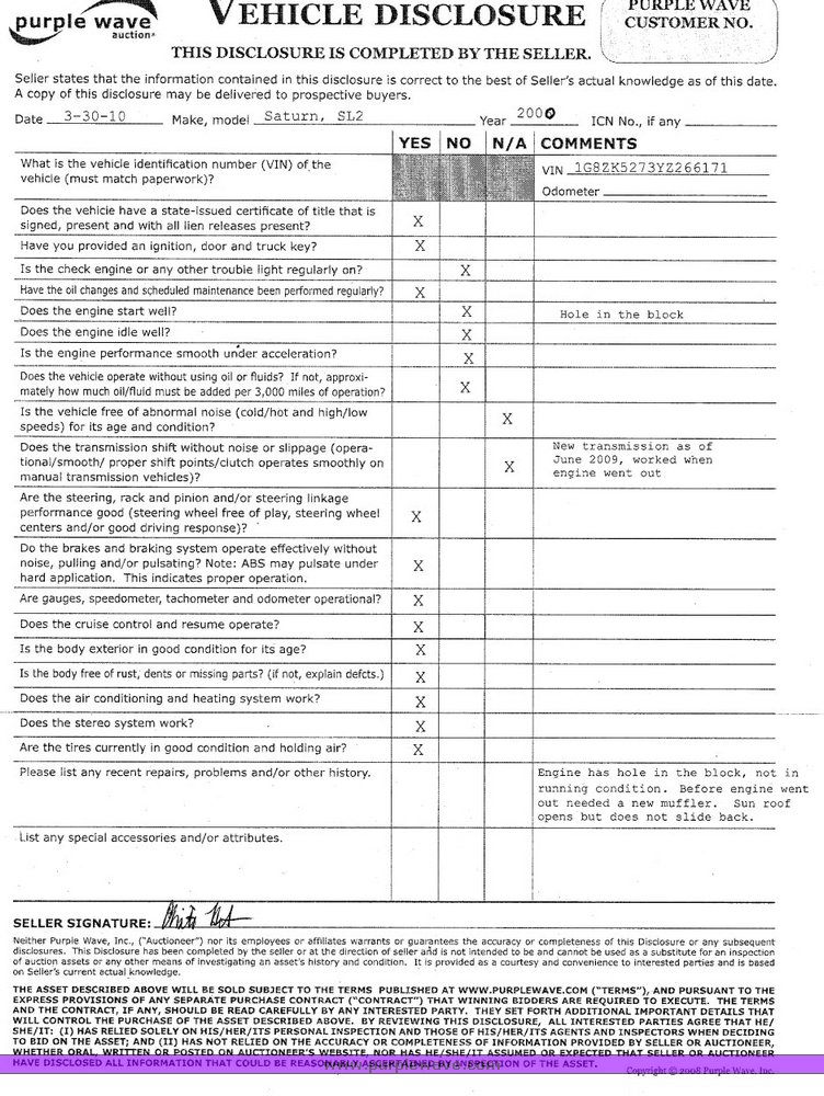 image for item 2015 2000 Saturn SL2