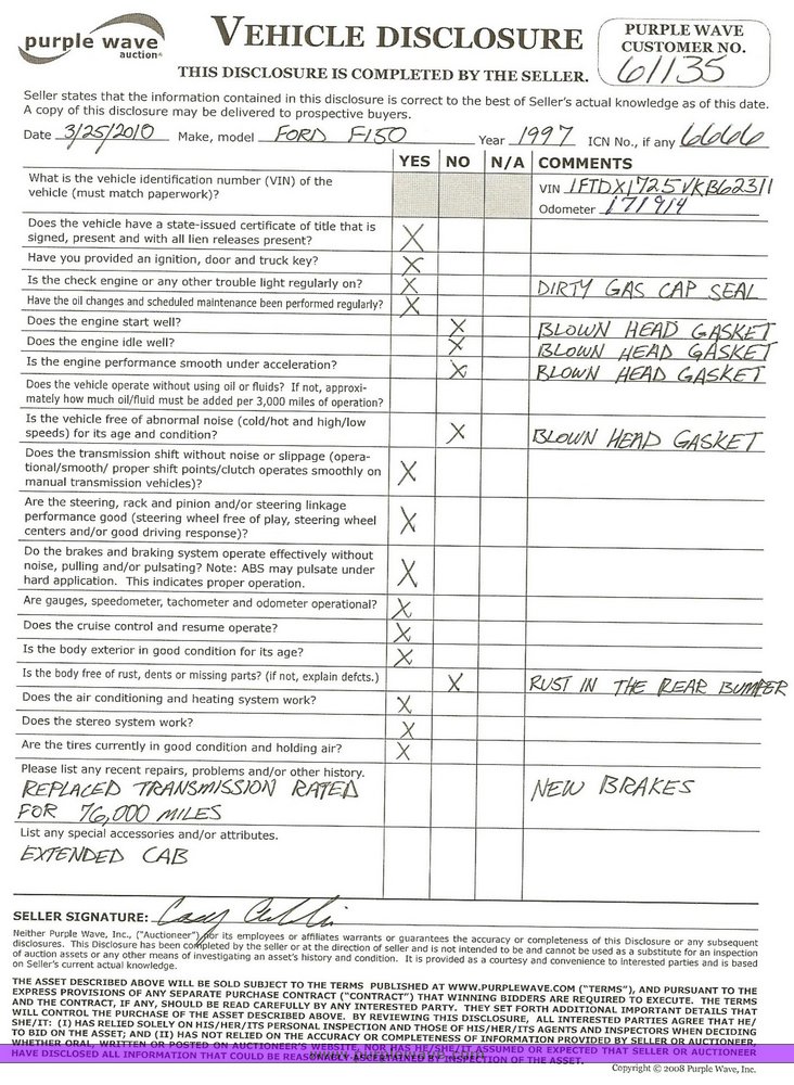 image for item 6666 1997 Ford F150 XL extended cab pickup