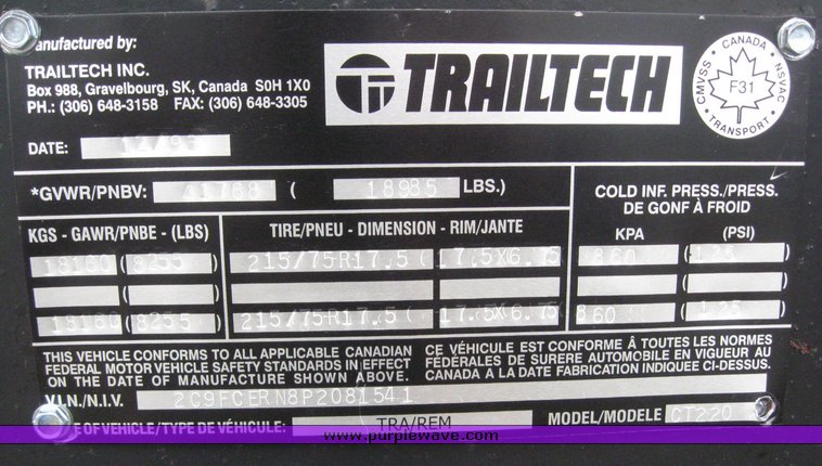 image for item 6064 1994 Trailtech CT220 29' combine trailer