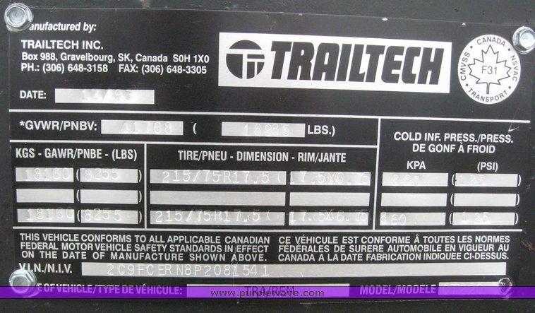 image for item 6064 1994 Trailtech CT220 29' combine trailer