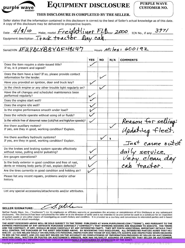 image for item 3971 2000 Freightliner Conventional FLD12064 semi tractor
