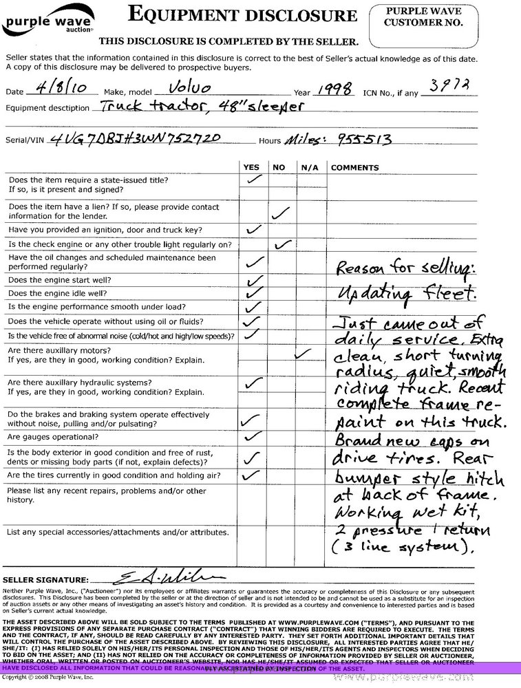 image for item 3972 1998 Volvo VNL64T420 semi tractor