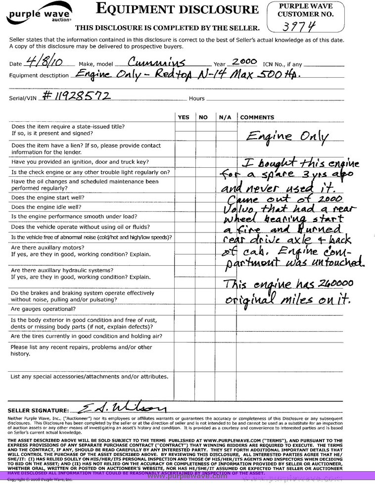 image for item 3974 2000 Cummins N14 Select Plus Red Top engine