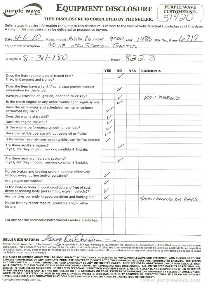 image for item 6719 1985 Agri-power 9000 open station tractor
