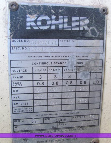 image for item 3087 250kW generator