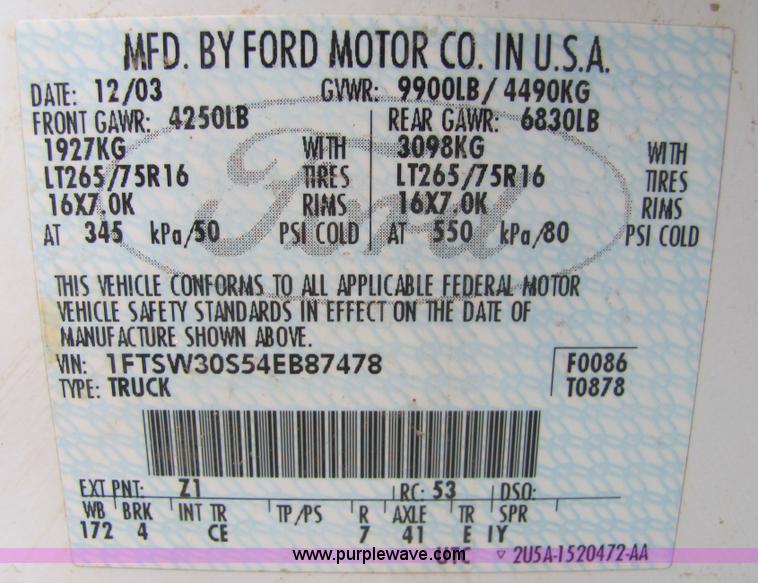 image for item 6034 2004 Ford F250 Super Duty pickup