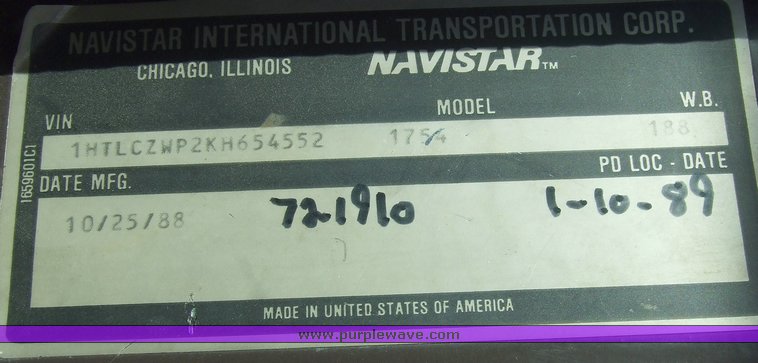 image for item 6708 1989 International 1754 dump truck