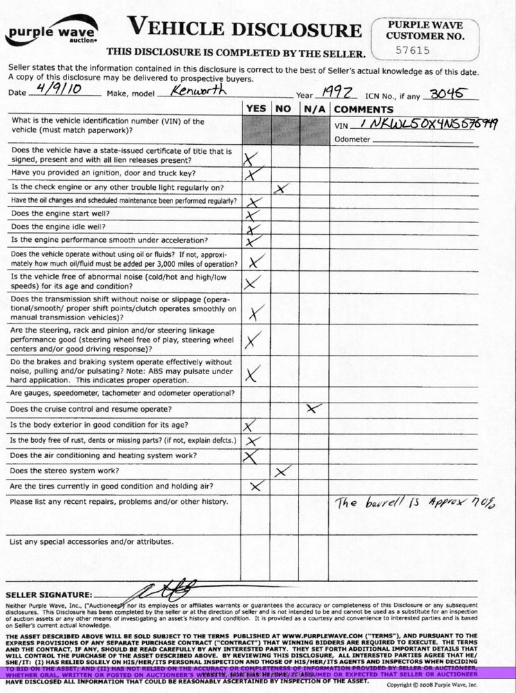 image for item 3045 1992 Kenworth Construct W900 cement mixer truck