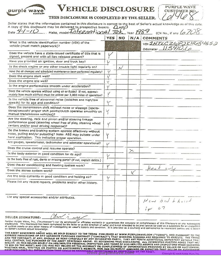 image for item 6708 1989 International 1754 dump truck