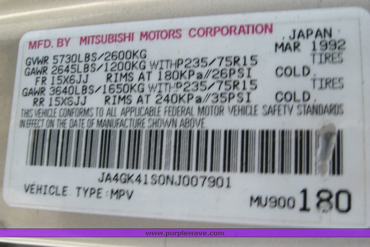 image for item 5588 1992 Mitsubishi Montero LS 3.0L V6 FI