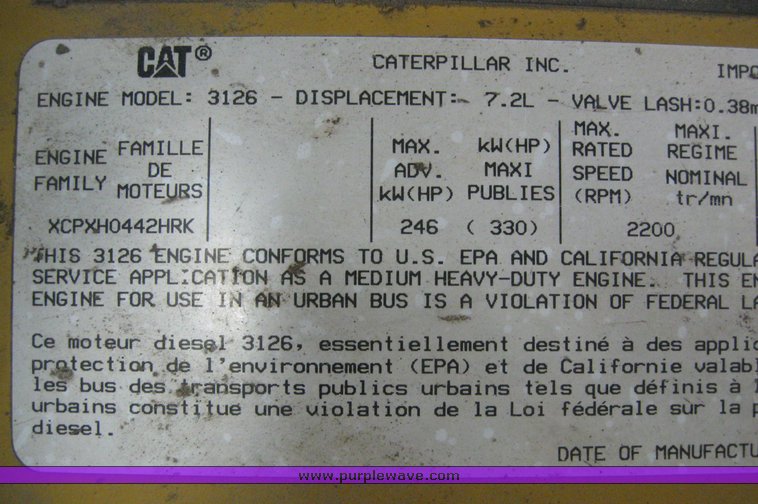 image for item 6049 1999 Caterpillar 3126 engine and Allison MD3560 transmission