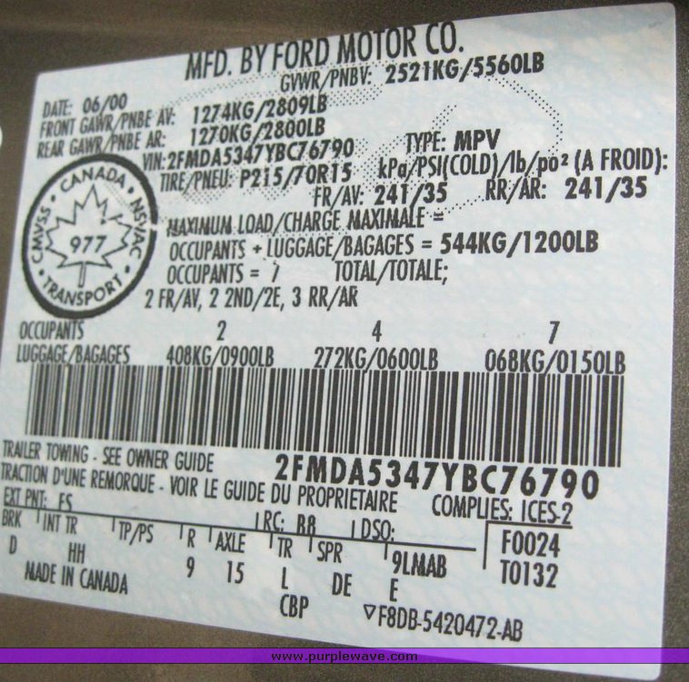 image for item 6249 2000 Ford Windstar SEL