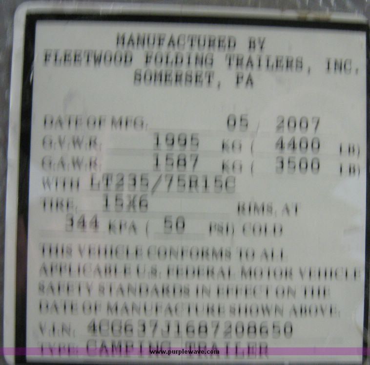 image for item 7858 2008 Fleetwood E3 folding camper trailer