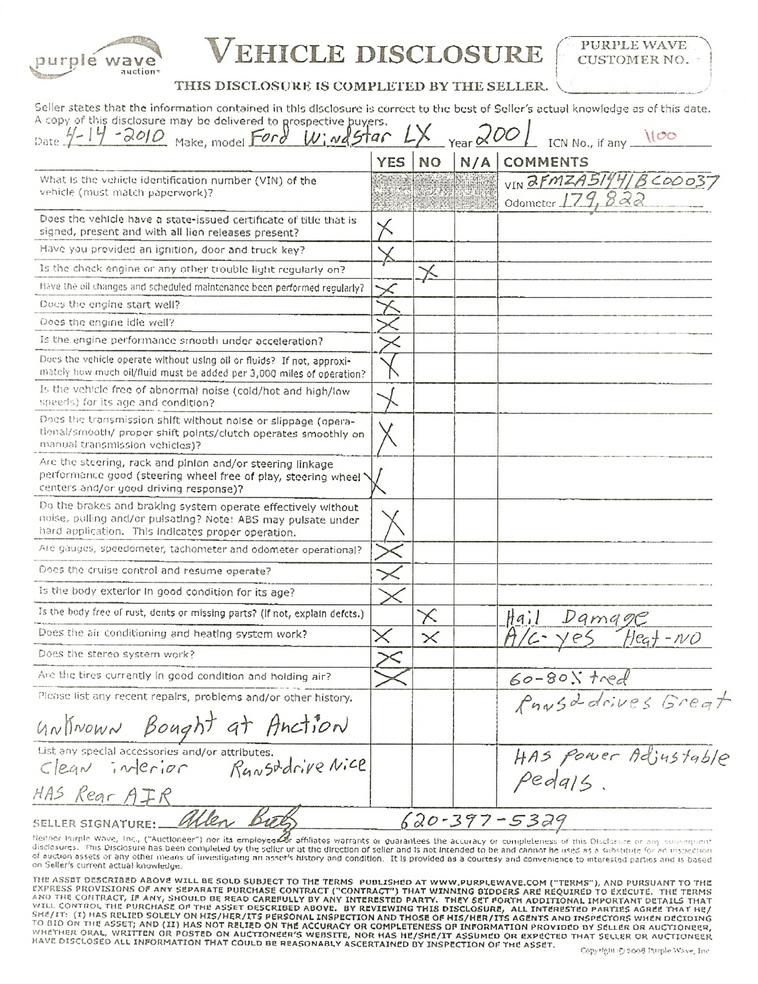 image for item 1100 2001 Ford Windstar LX