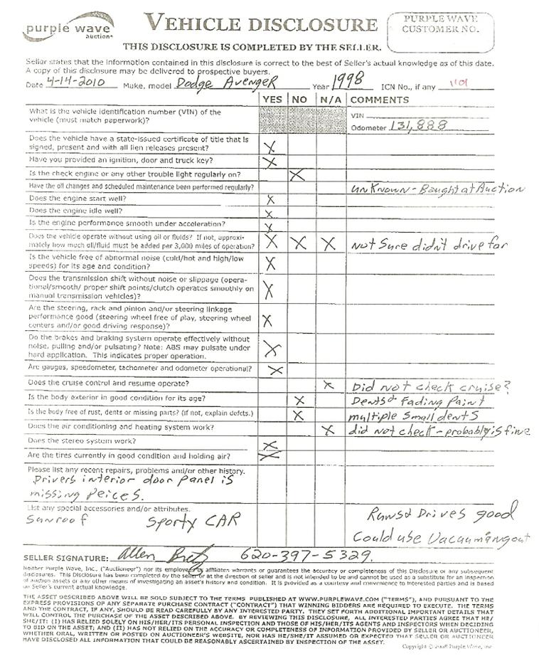 image for item 1101 1998 Dodge Avenger