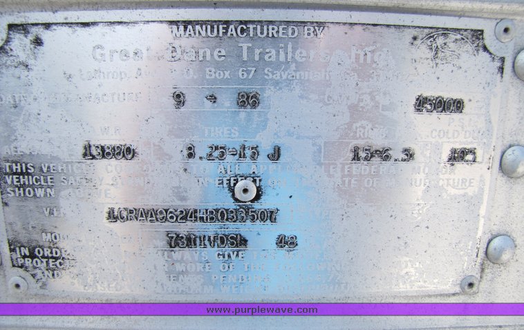 image for item 3035 1987 Great Dane van trailer