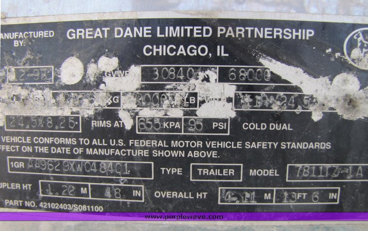 image for item 3041 1999 Great Dane refrigerated trailer