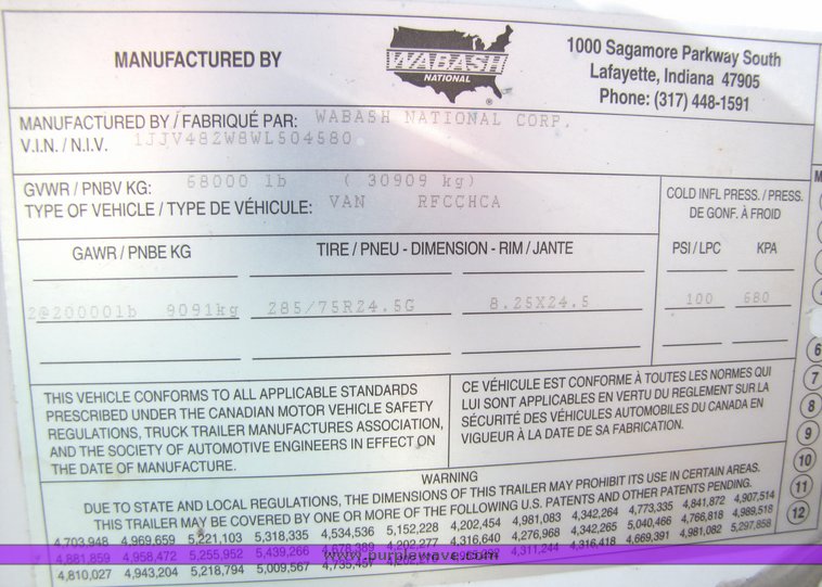 image for item 3042 1999 Wabash refrigerated trailer