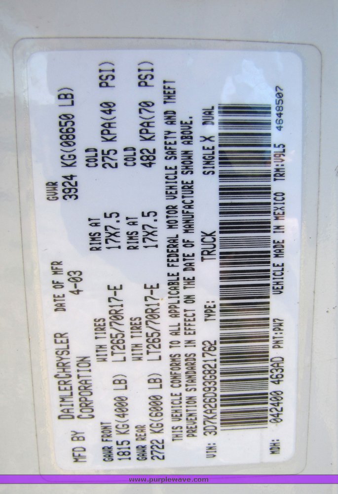 image for item 3191 2004 Dodge 2500 pickup