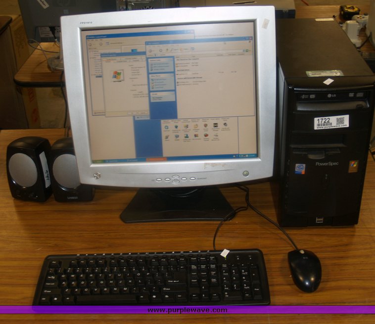 image for item 1722 Powerspec PC with monitor, keyboard and speakers