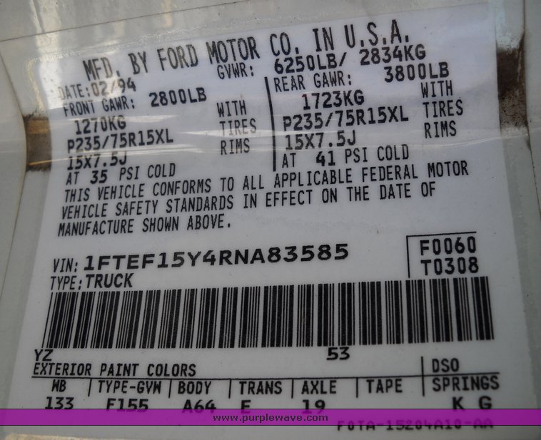 image for item 4242 1994 Ford F-150 pickup