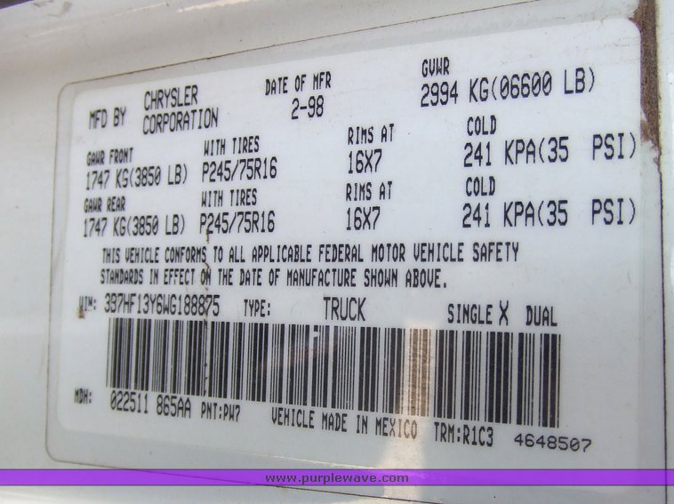 image for item 6715 1998 Dodge Ram 1500 Laramie SLT extended cab pickup