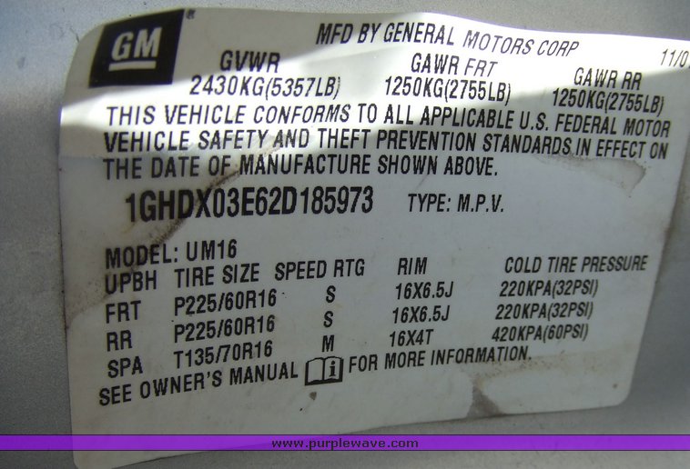 image for item 7117 2002 Oldsmobile Silhouette van