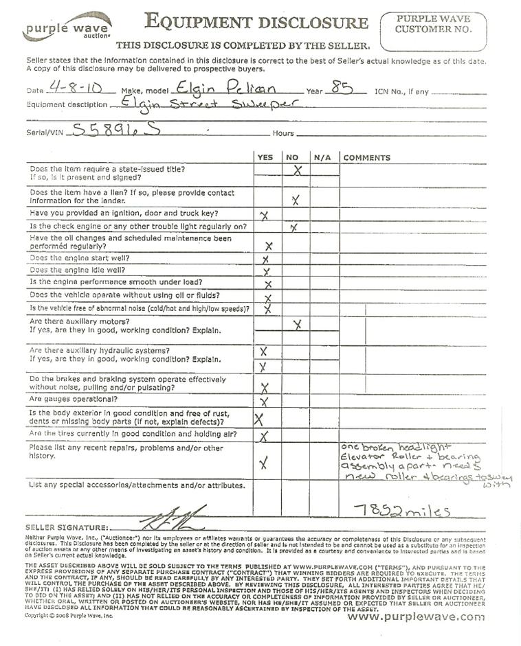image for item 1000 1985 Elgin street sweeper