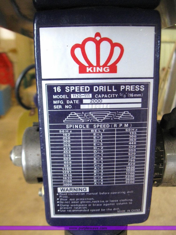 King 16 speed drill press in Stockton, KS Item 7008 sold Purple Wave